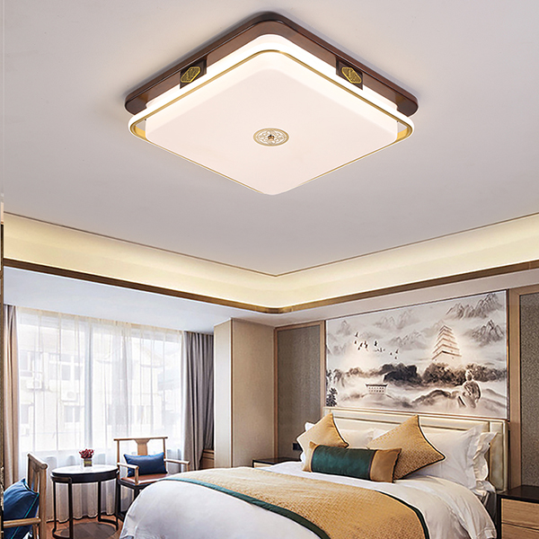 新中式全铜加木吸顶灯国风简约禅意大气客厅书房茶室卧室实木灯具