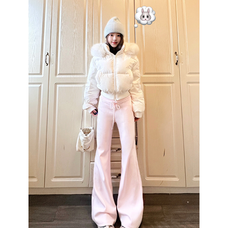 175高个子粉色高腰微喇休闲裤女秋冬修身显瘦百搭垂感加长拖地裤