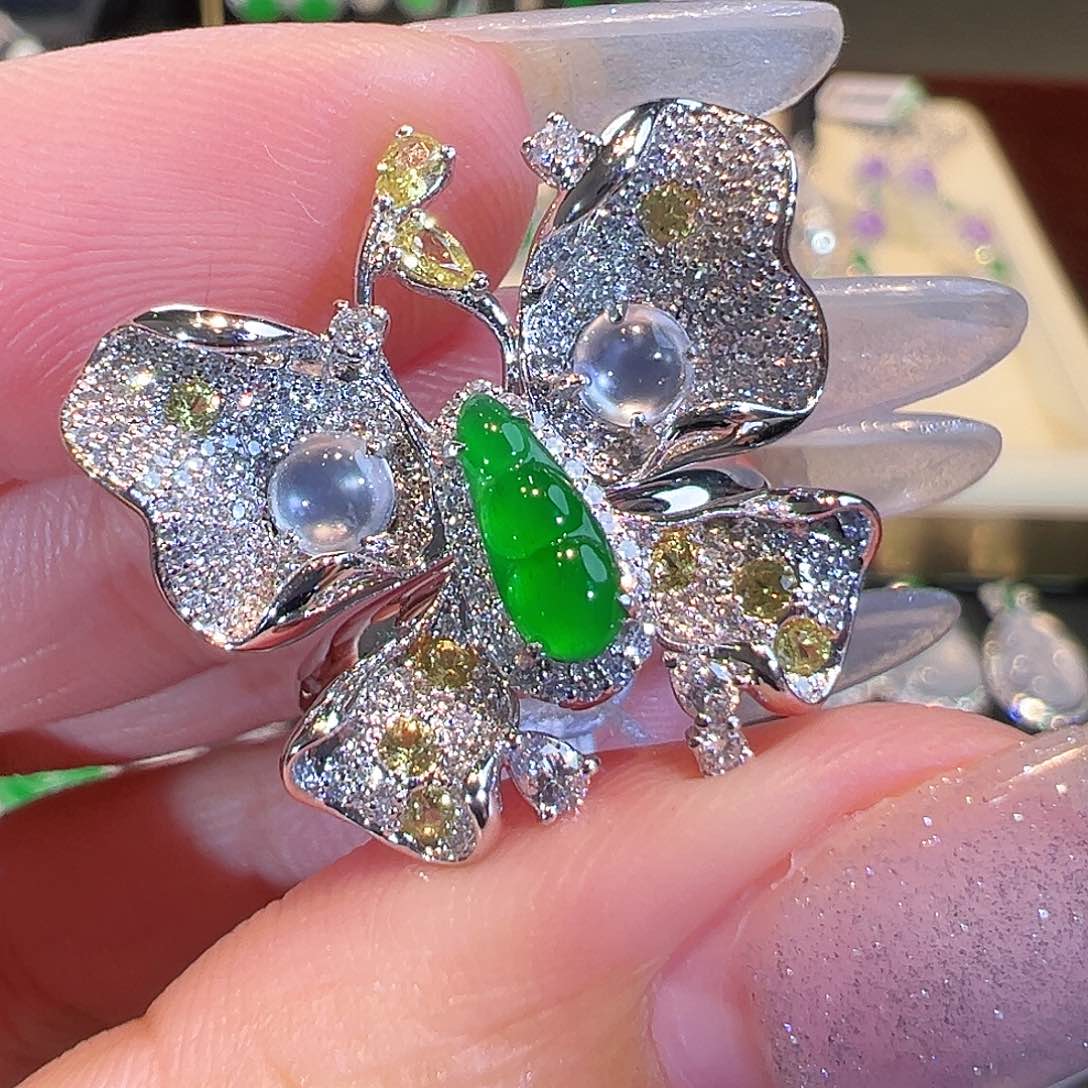 翡翠戒指18K金镶嵌三用款