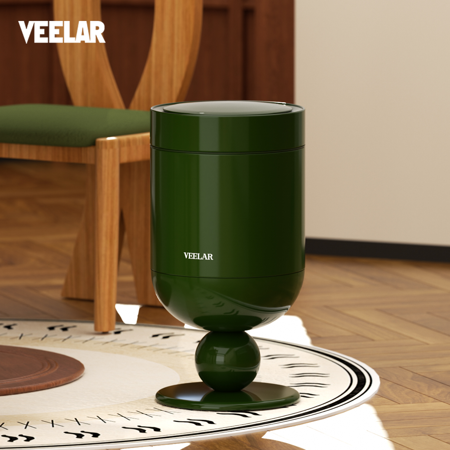 VEELAR感应垃圾桶智能客厅高脚酒杯家用2025新款中古风高颜值复古