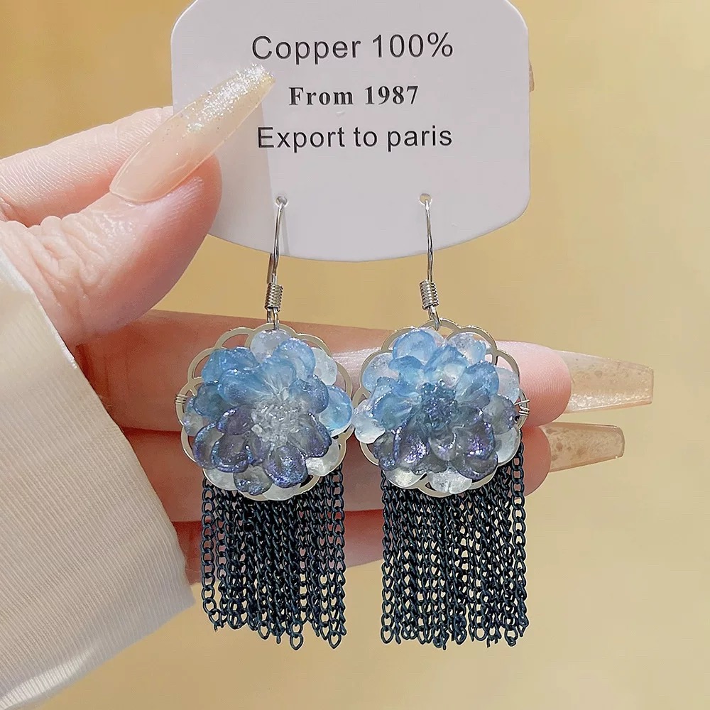 铜合金耳饰 【487】高级感复古流苏耳钉女轻奢小众流苏耳环耳饰