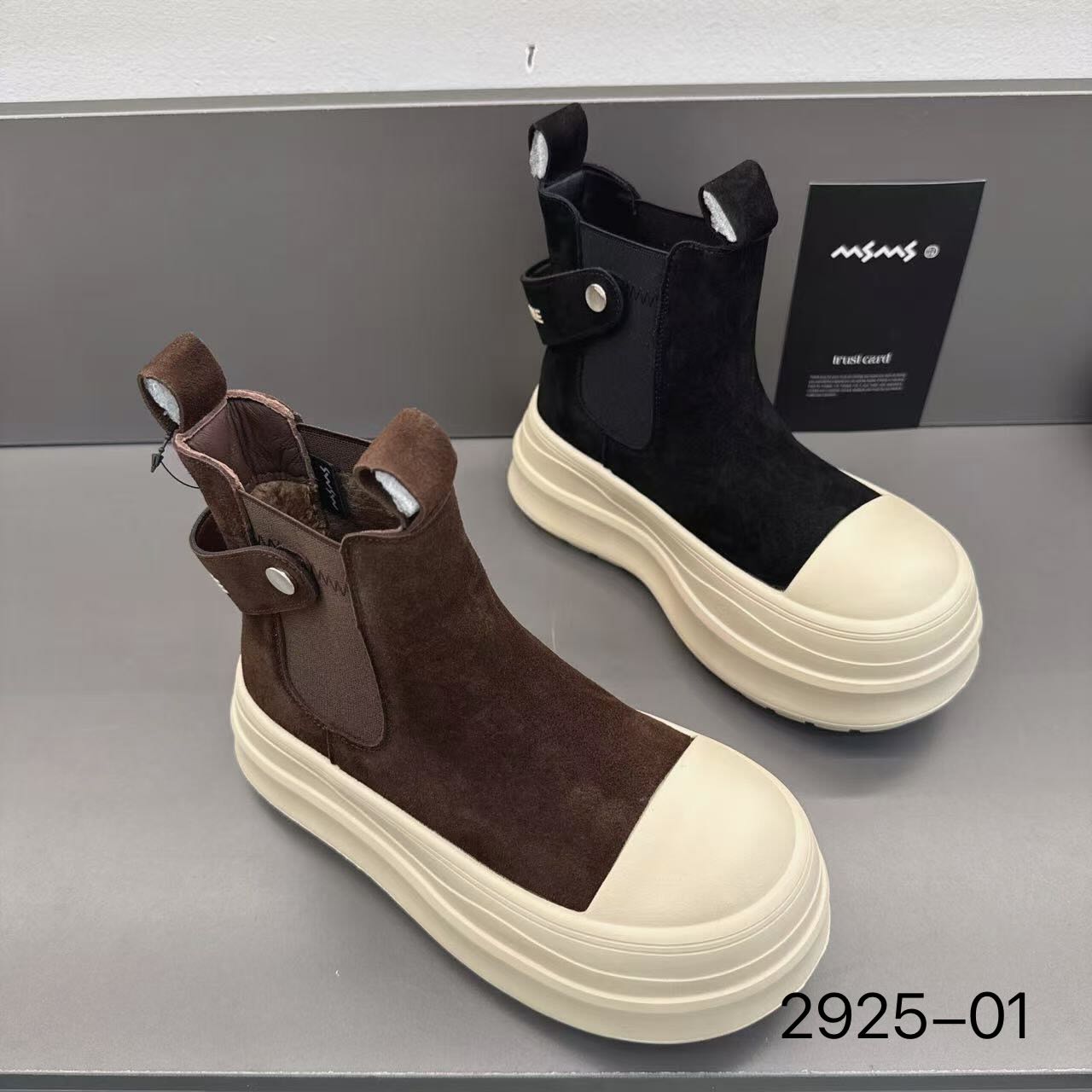 玛莎玛索秋冬新款加绒2925-01时尚百搭休闲翻毛皮二棉女鞋短靴