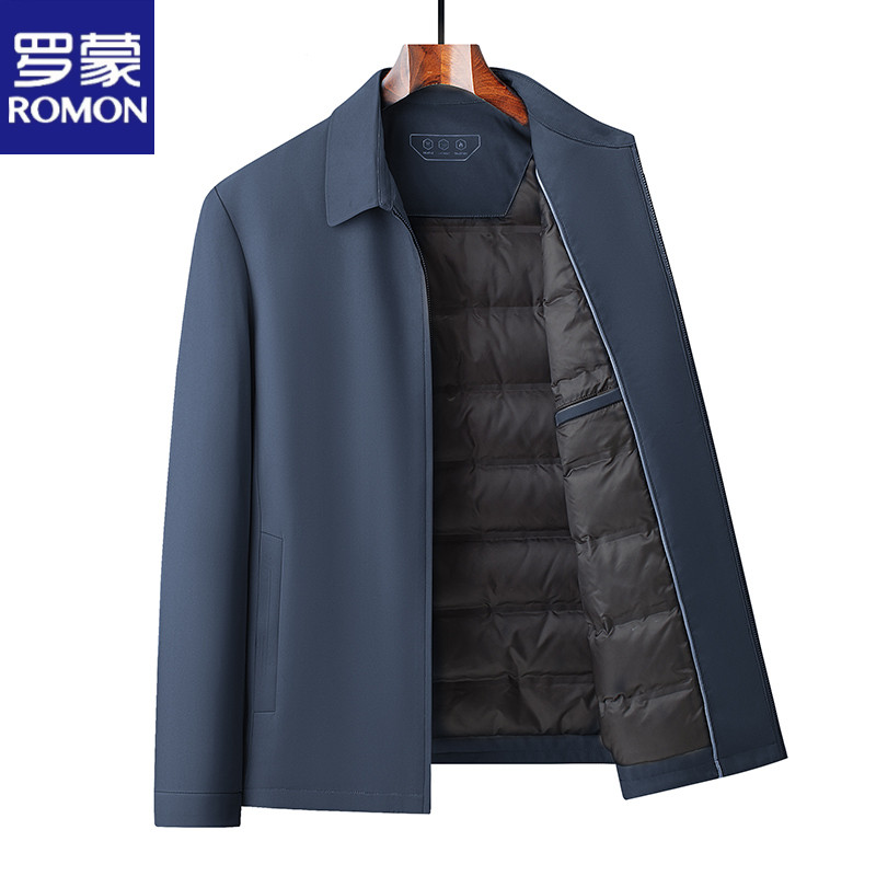 罗蒙羽绒服秋冬新款男士翻领保暖羽绒夹克厚款商务行政秋装外套