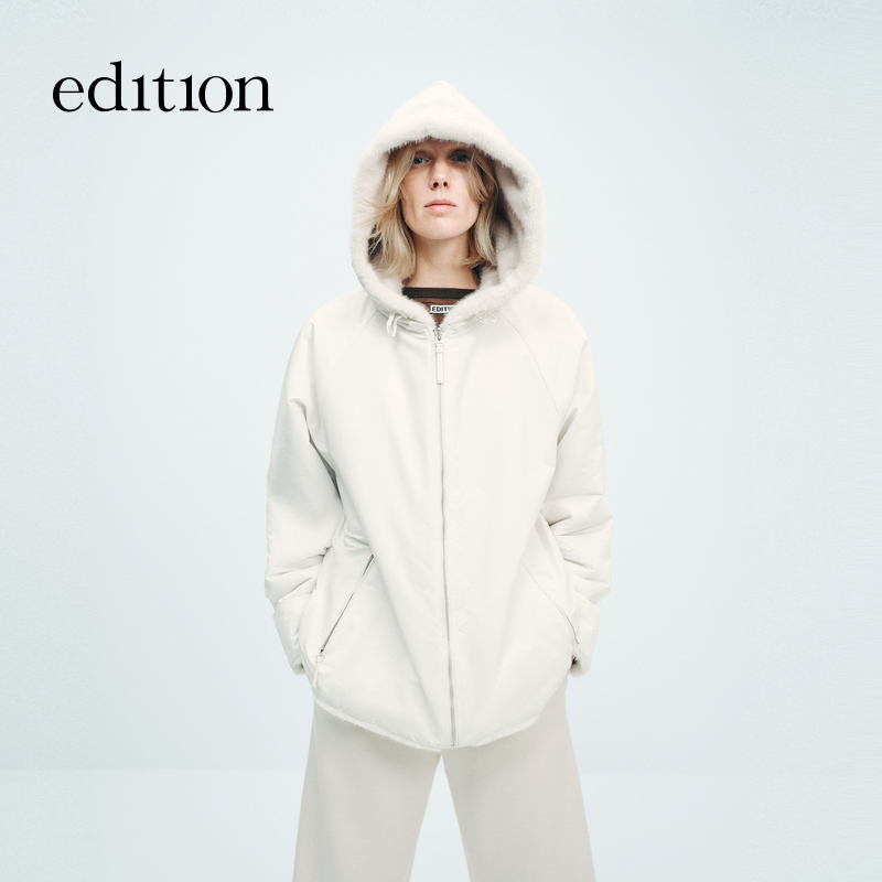 E+轻生活系列edition双面穿连帽毛毛外套#EBD4COTK04