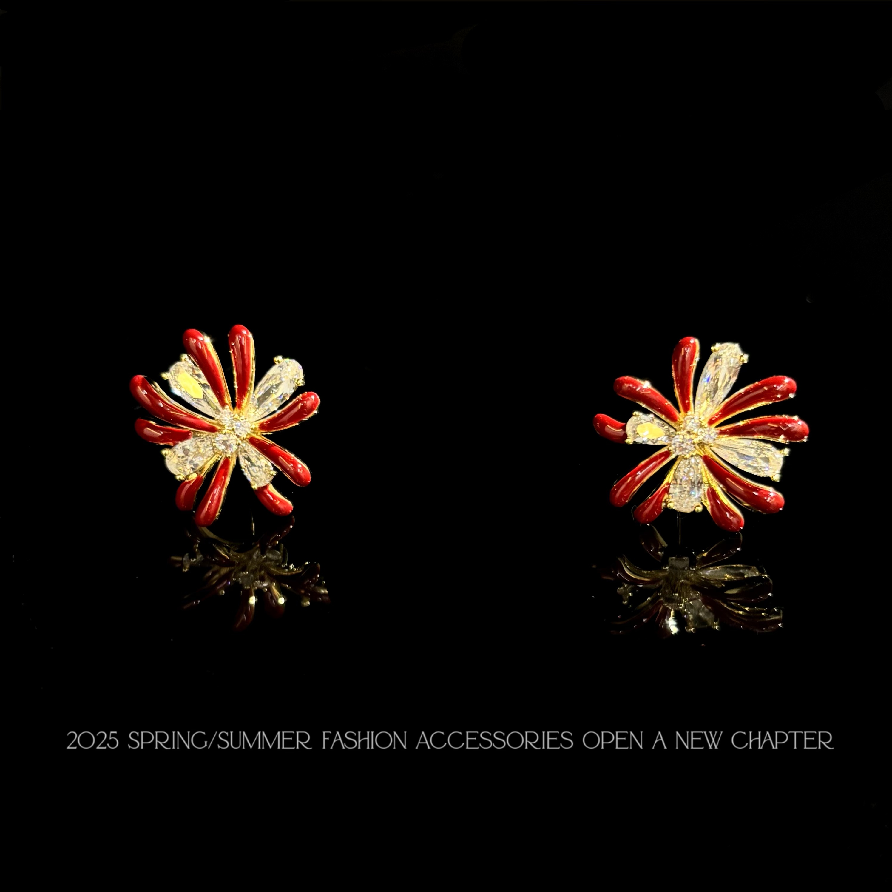 铜合金耳饰 镀K金 2025款C2008【星如烟花红】BOBAOLI 耳钉