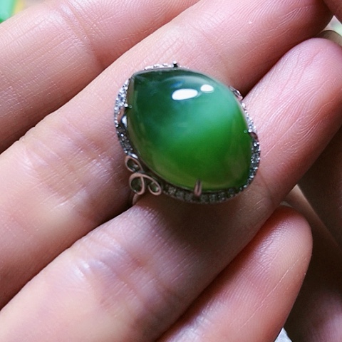 和田玉戒指银S925镶嵌