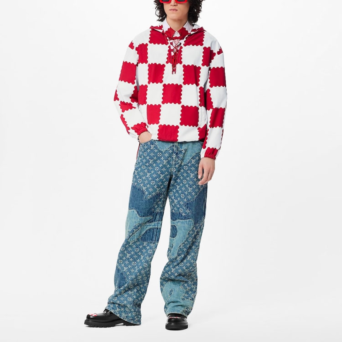 未使用 LouisVuitton/路易威登 nigo 白红棋盘冲锋衣/44码/Y7189