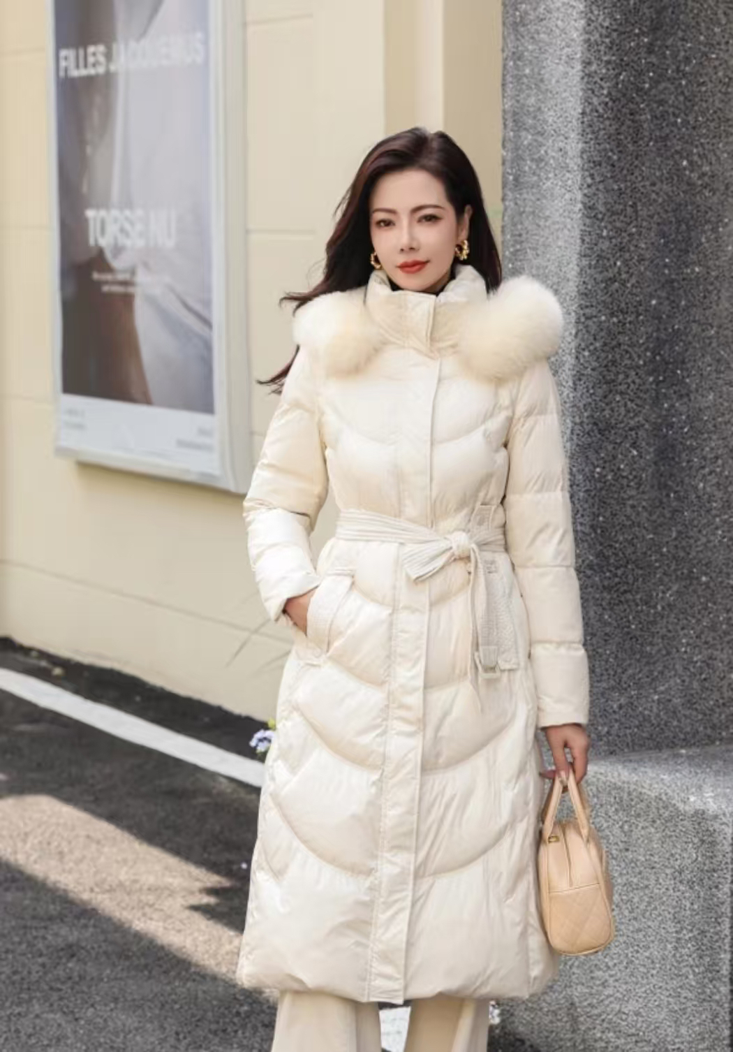 大毛领鹅绒服收腰腰带显瘦气质女长款外套冬季13#