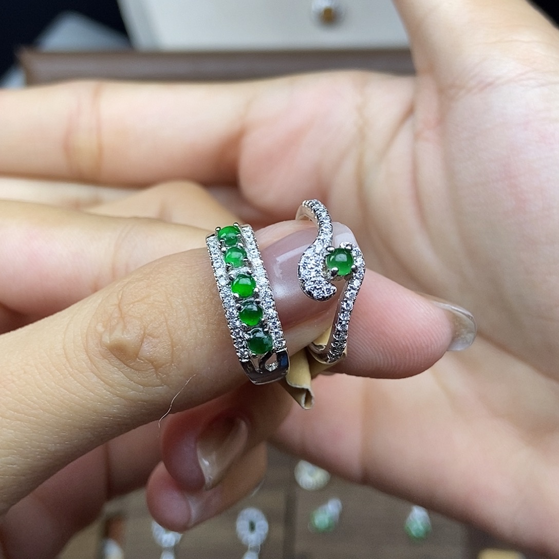 知***乐翡翠银S925镶嵌戒指05