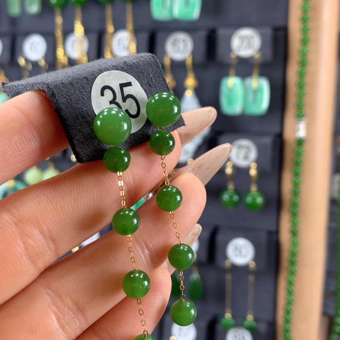 和田玉耳饰18K金镶嵌