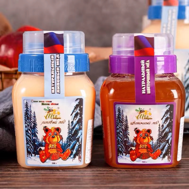 俄罗斯原装进口冬熊牌俄罗斯椴树蜜蜂蜜百花蜂蜜500克/瓶