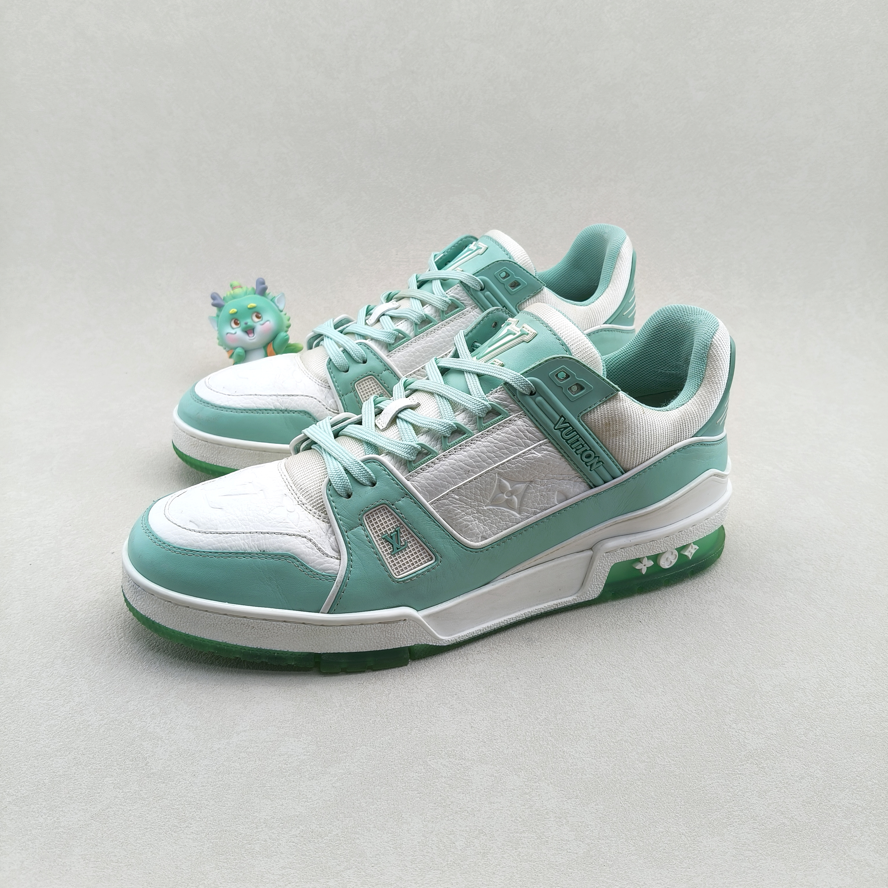 95新 LouisVuitton/路易威登 42码/trainer湖水绿 低帮休闲板鞋