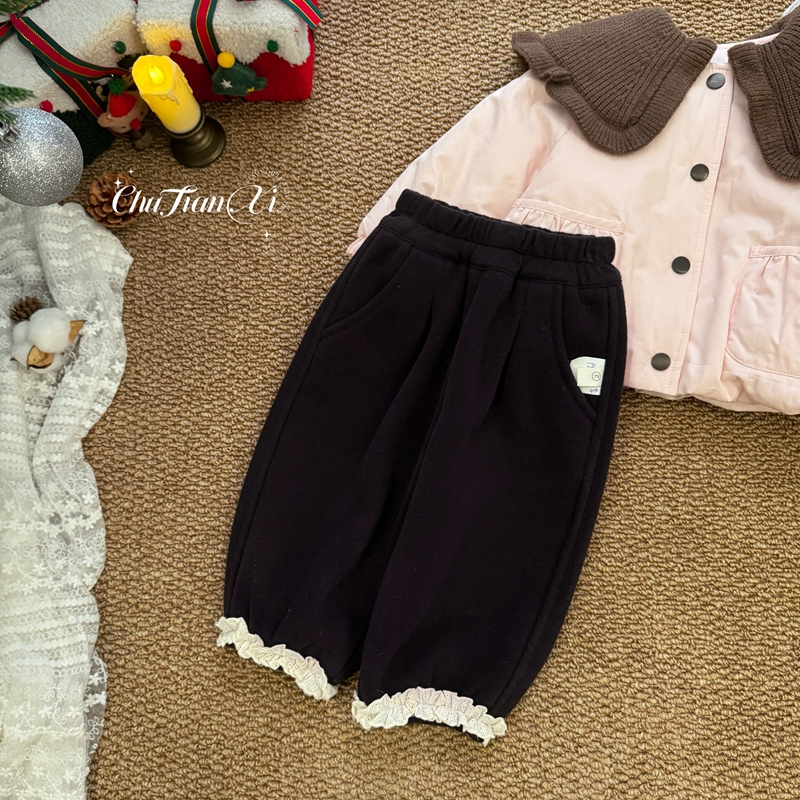 【木质调卫裤】女童花边加绒裤子冬季25新款儿童洋气百搭休闲裤子