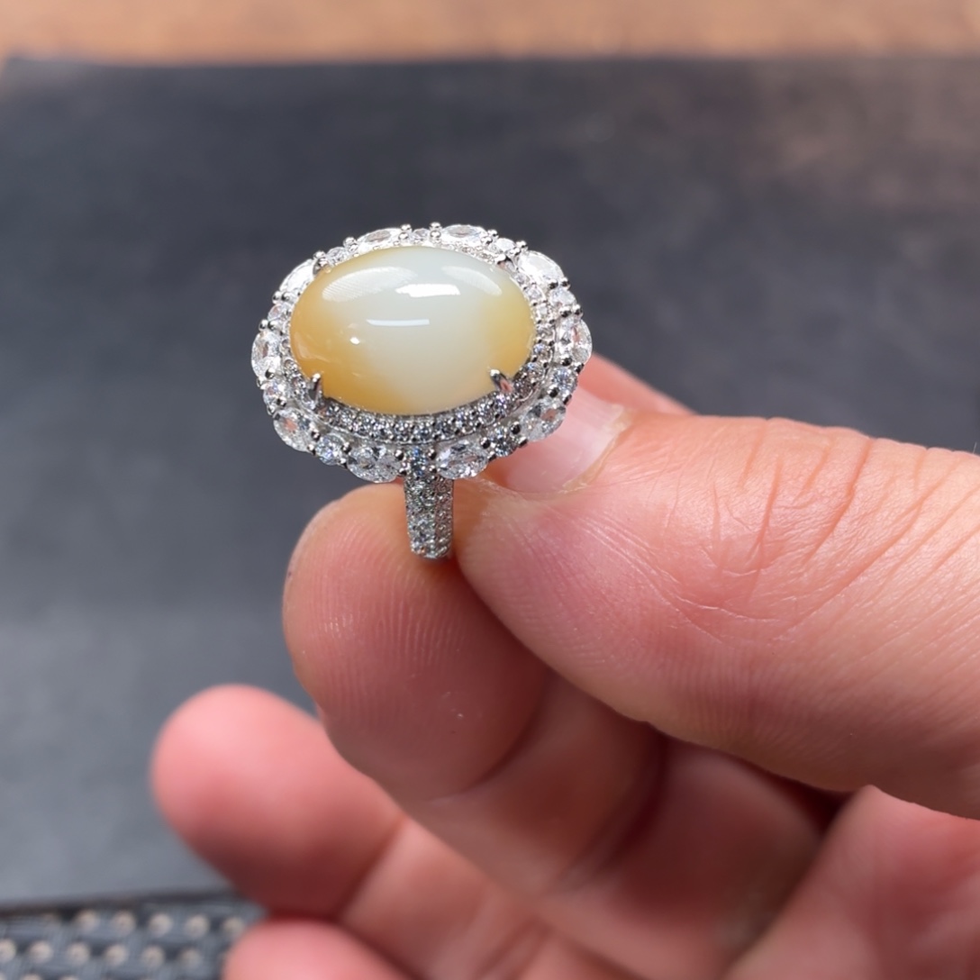 和田玉银S925镶嵌戒指