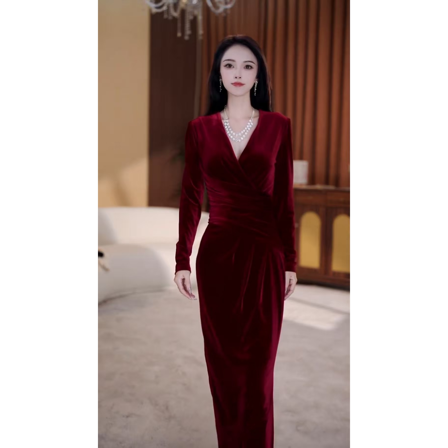 【楠雅】秋冬季新款法式气质收腰显瘦直筒连衣裙-YL11077