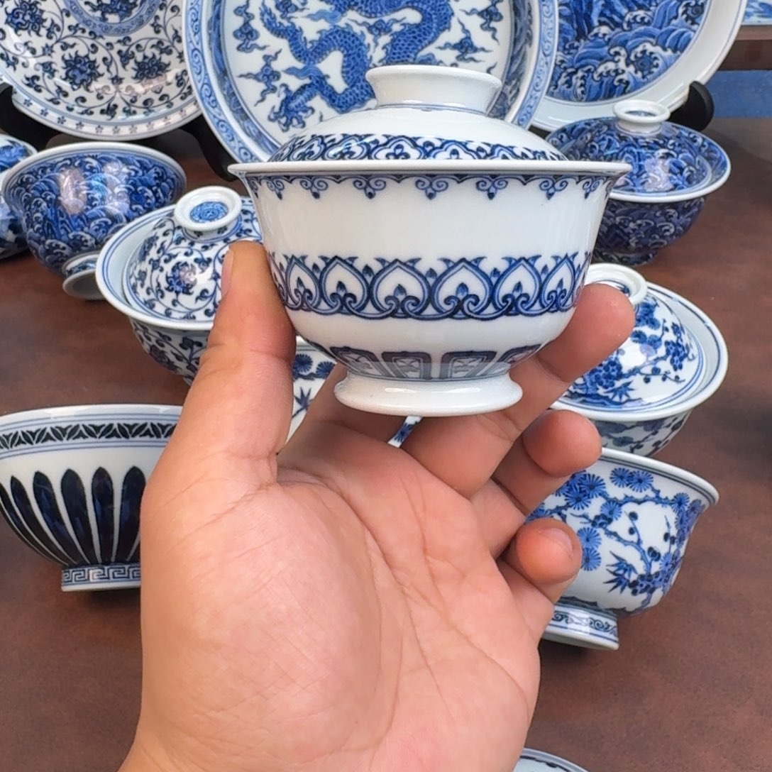 摆件宝相盖碗手绘