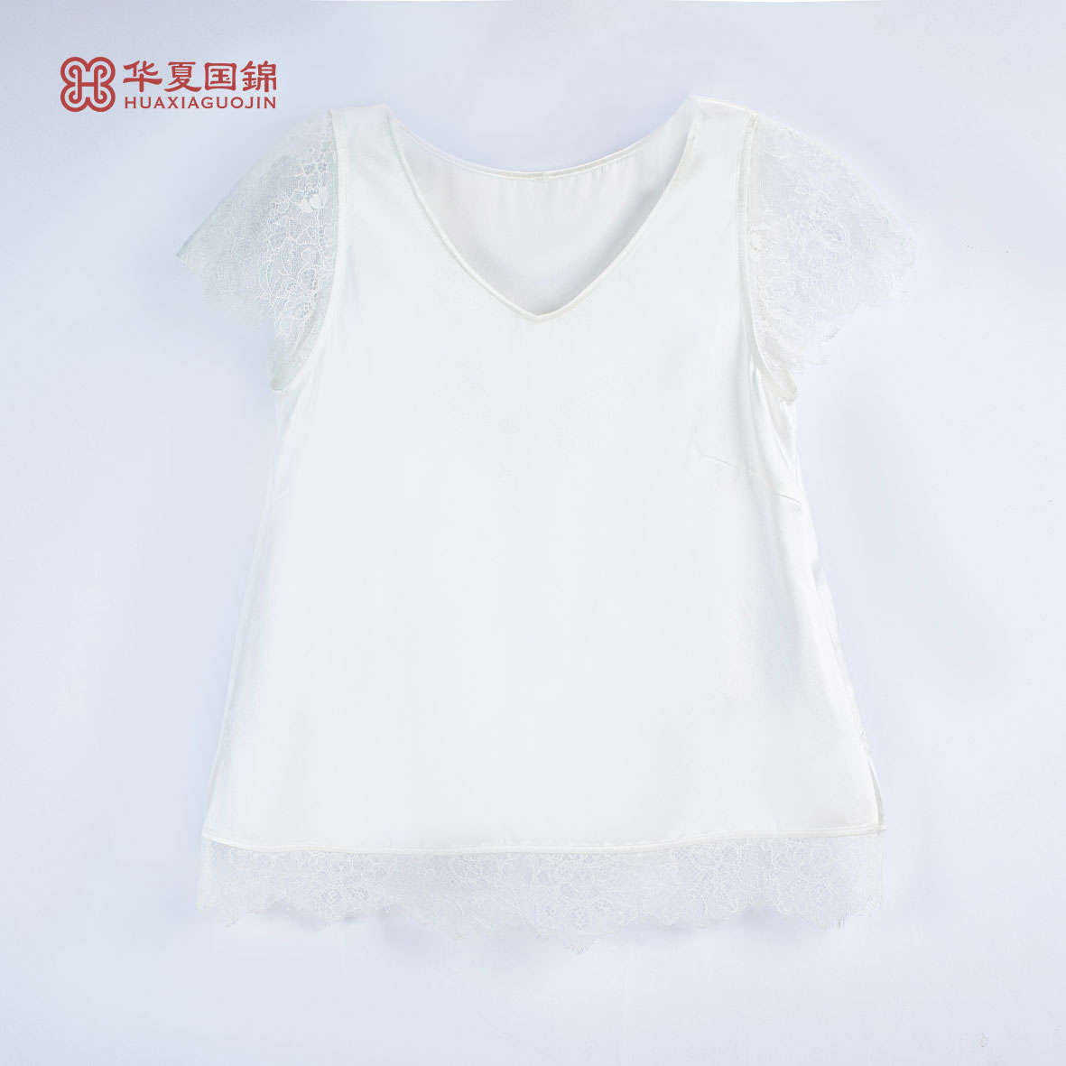 【四川工美蜀锦】新中式白色桑蚕丝拼接蕾丝背心【煮雨】