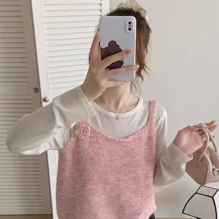 温柔风立体花朵软糯针织小吊带背心毛衣马甲叠穿内搭上衣女潮
