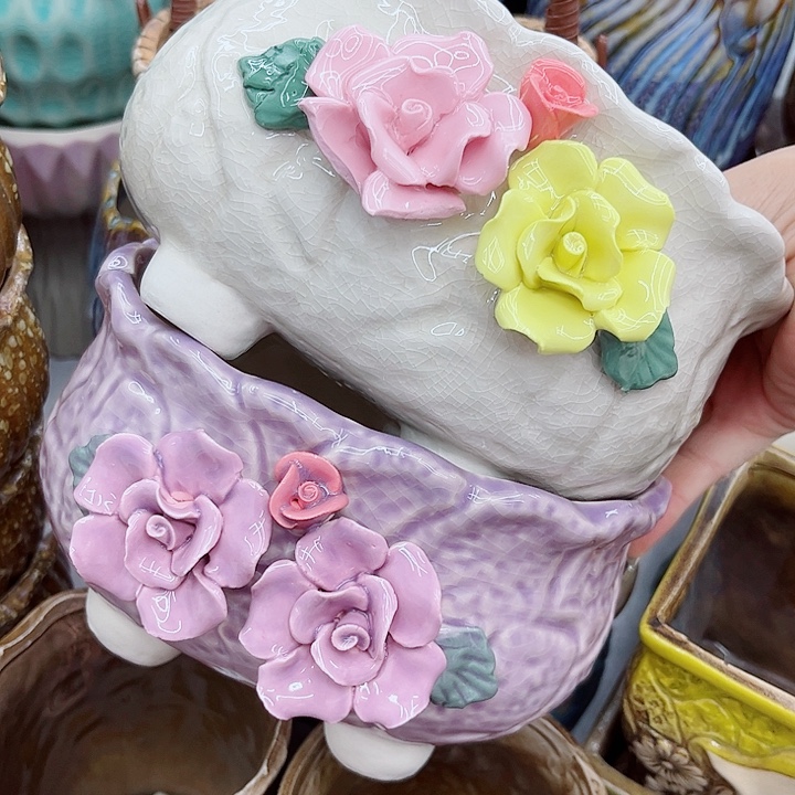 多肉绿植陶瓷花盆9.9包邮，有孔