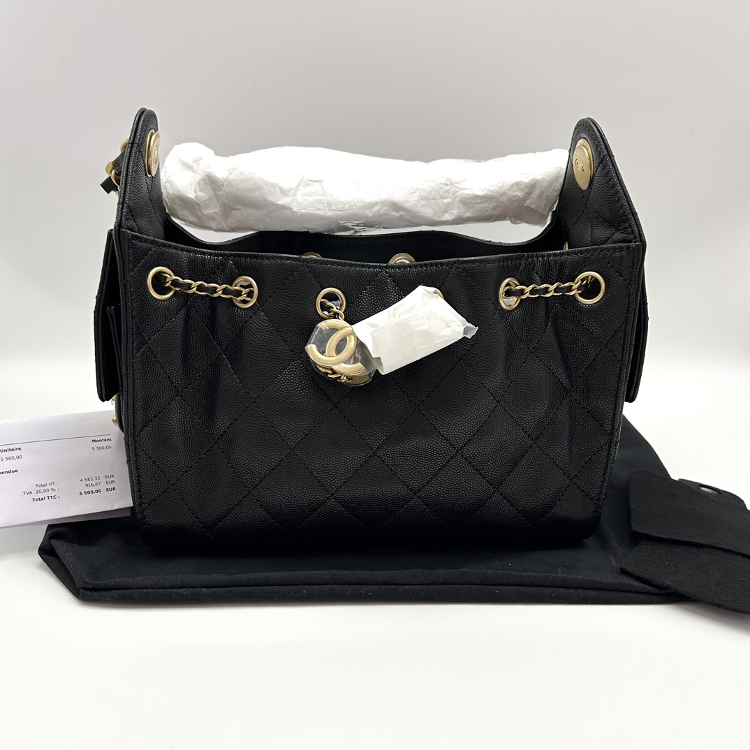 99新 Chanel/香奈儿 黑金荔枝牛皮25bagmini单肩包 96409 