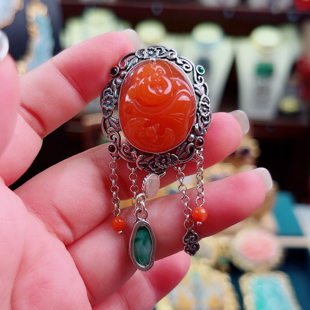 玛瑙银S925镶嵌戒指/指环国风