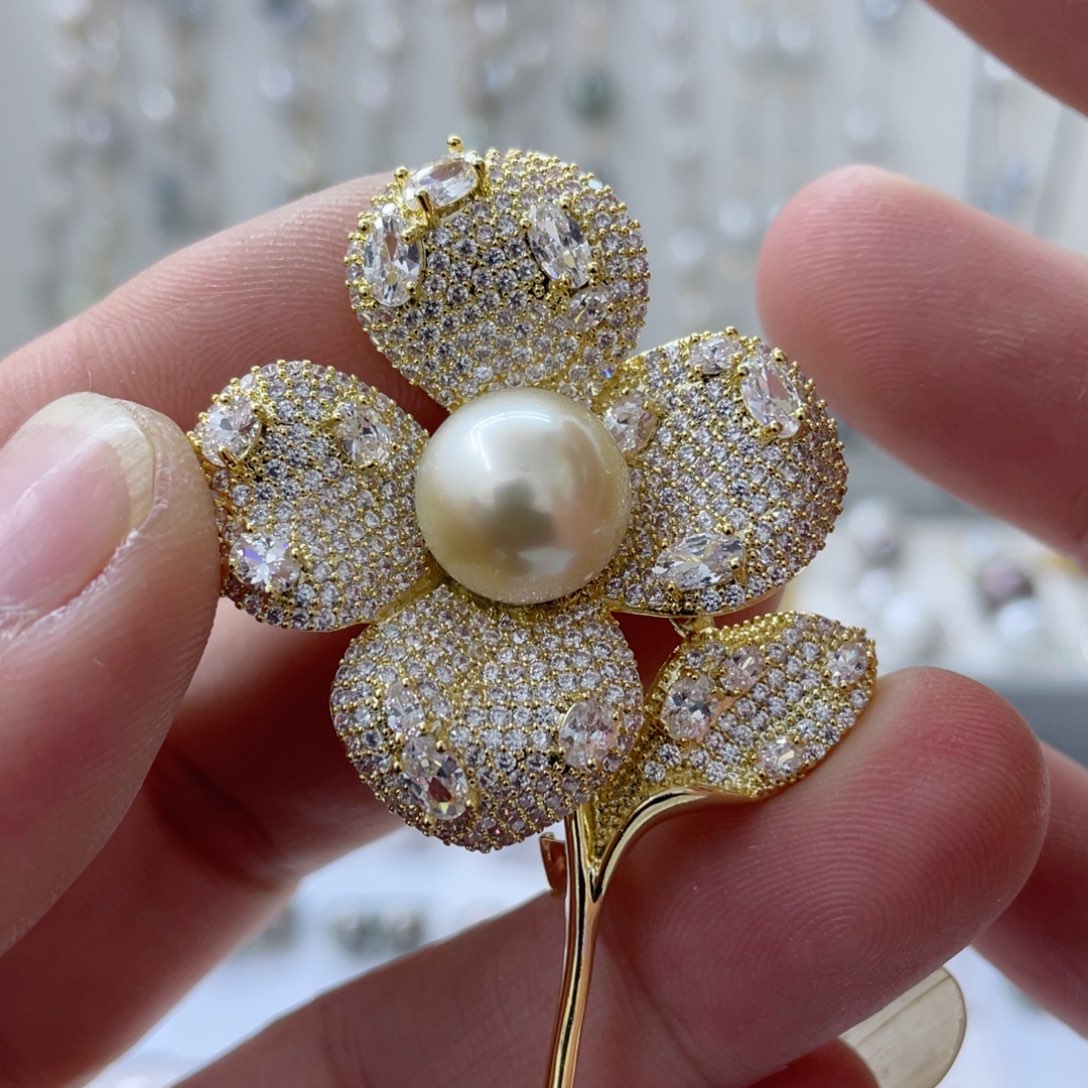 海水珍珠胸针合金