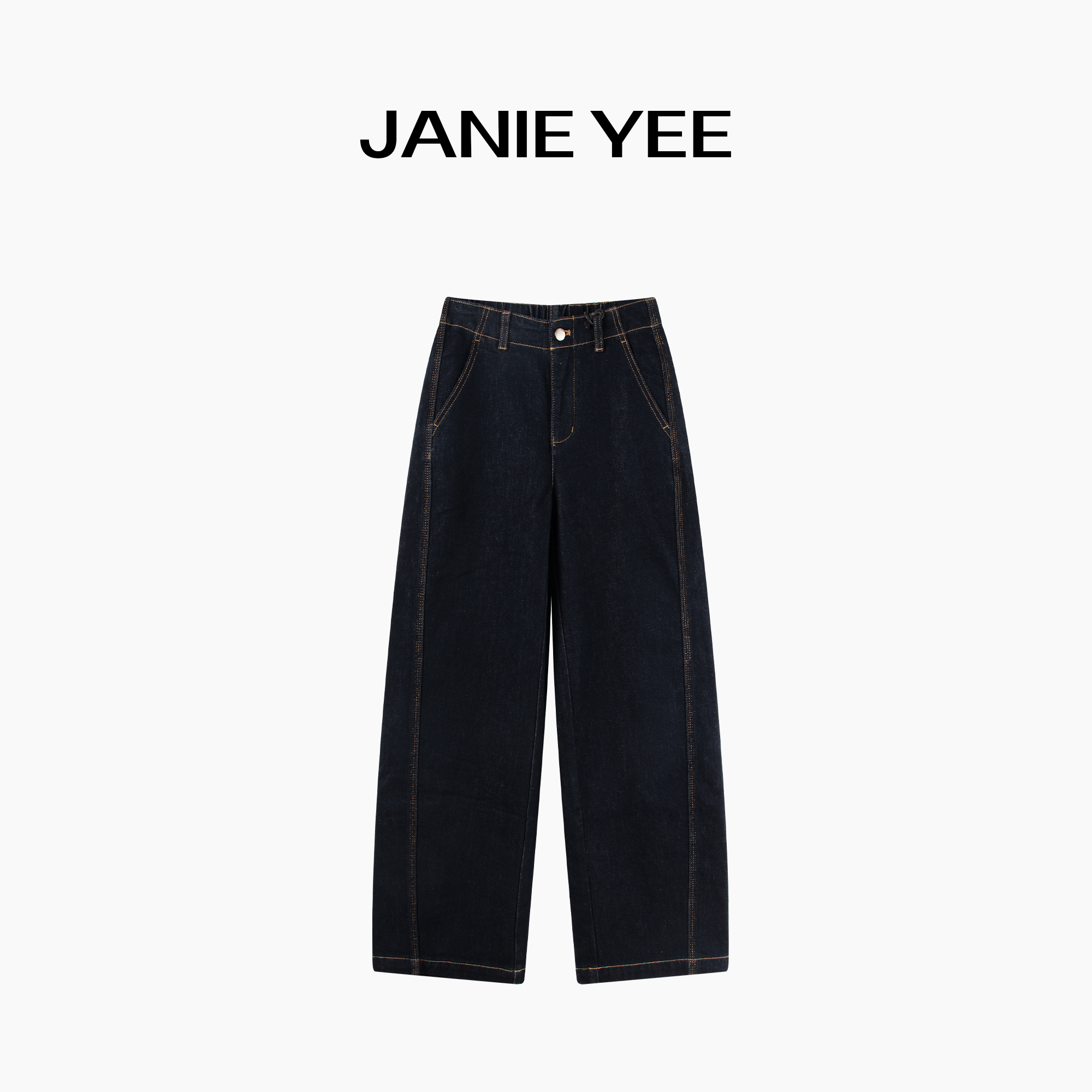 Janie Yee“丹宁牛”保暖加厚磨毛休闲宽松直筒牛仔裤女冬 25A3526