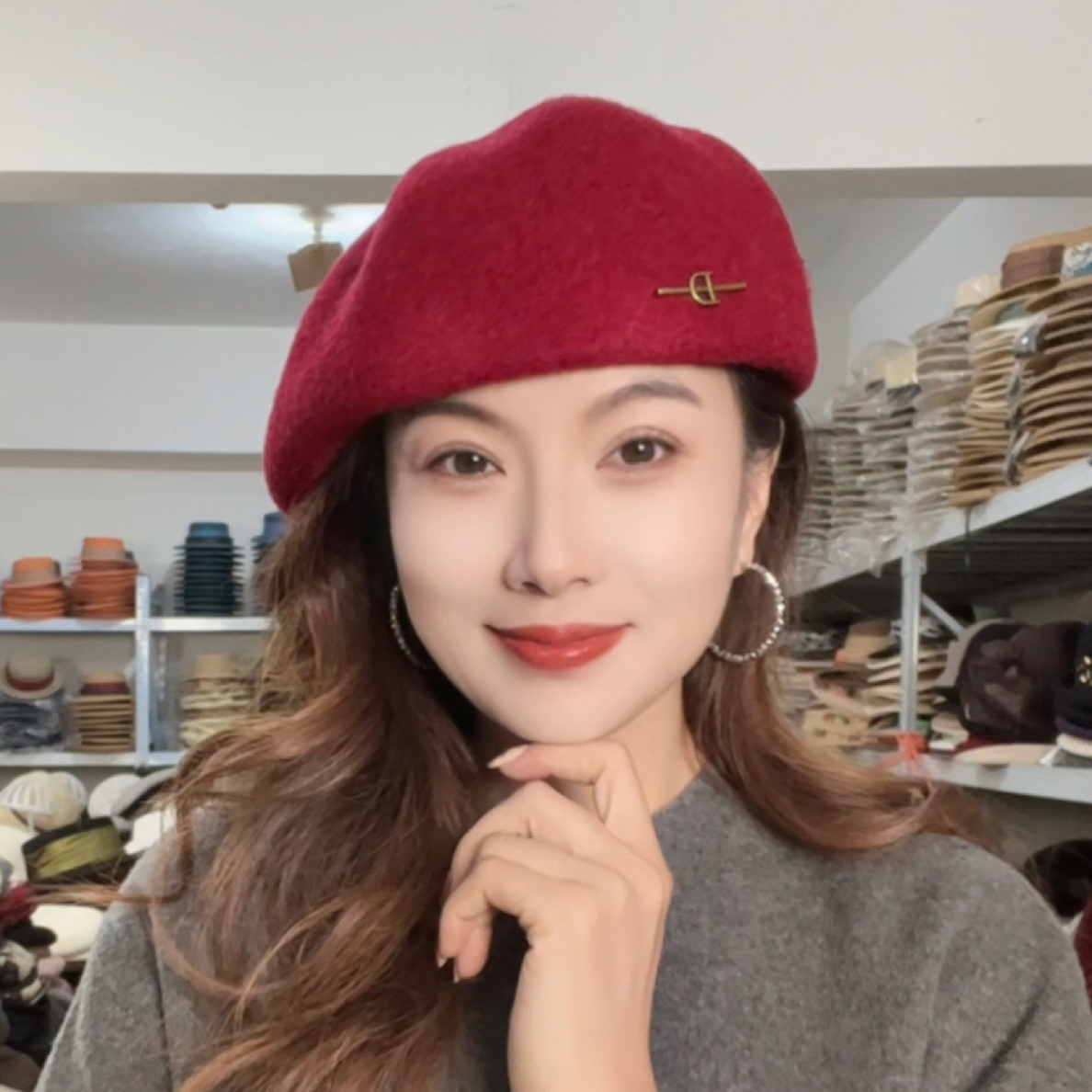 A0261高定全羊毛定型贝雷帽前进帽秋冬百搭气质显白素颜显脸小