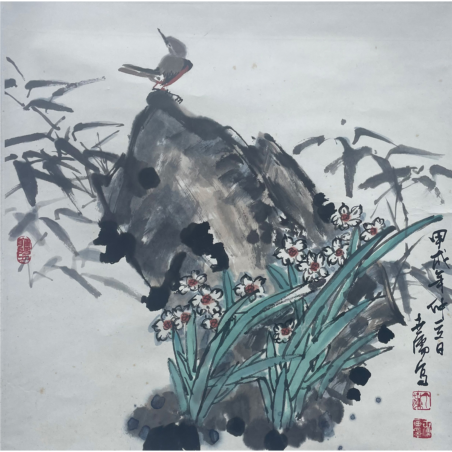 丁 世 儒--鸣雀图 50.5*50.5cm