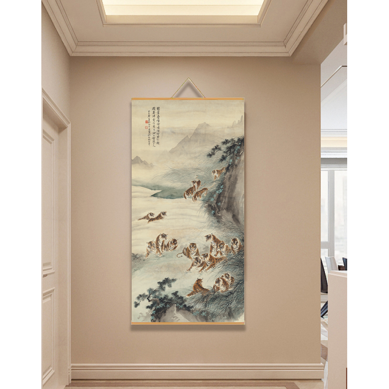 【269群虎啸谷图】60x120cm现代简约挂轴装饰画办公室家居装饰画