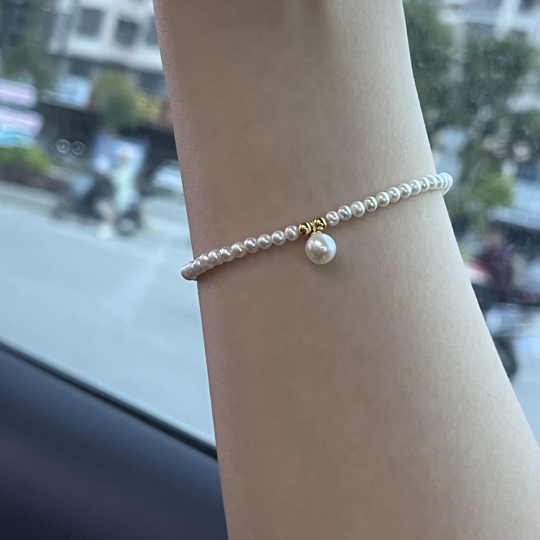 【秒带秒摘】3/4.5mm淡水珍珠小米珠手链时尚弹力素款百搭精致