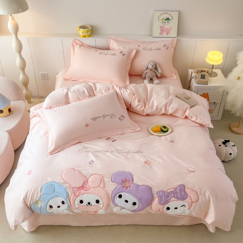 春夏新款全棉纯棉卡通贴布绣四件套-兔兔乐园系列儿童学生