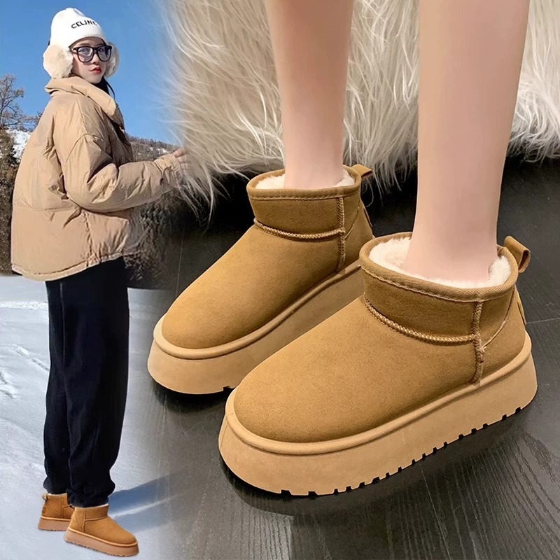 厚底雪地靴女加绒加厚防水防滑保暖棉鞋外穿2025新款冬季短靴