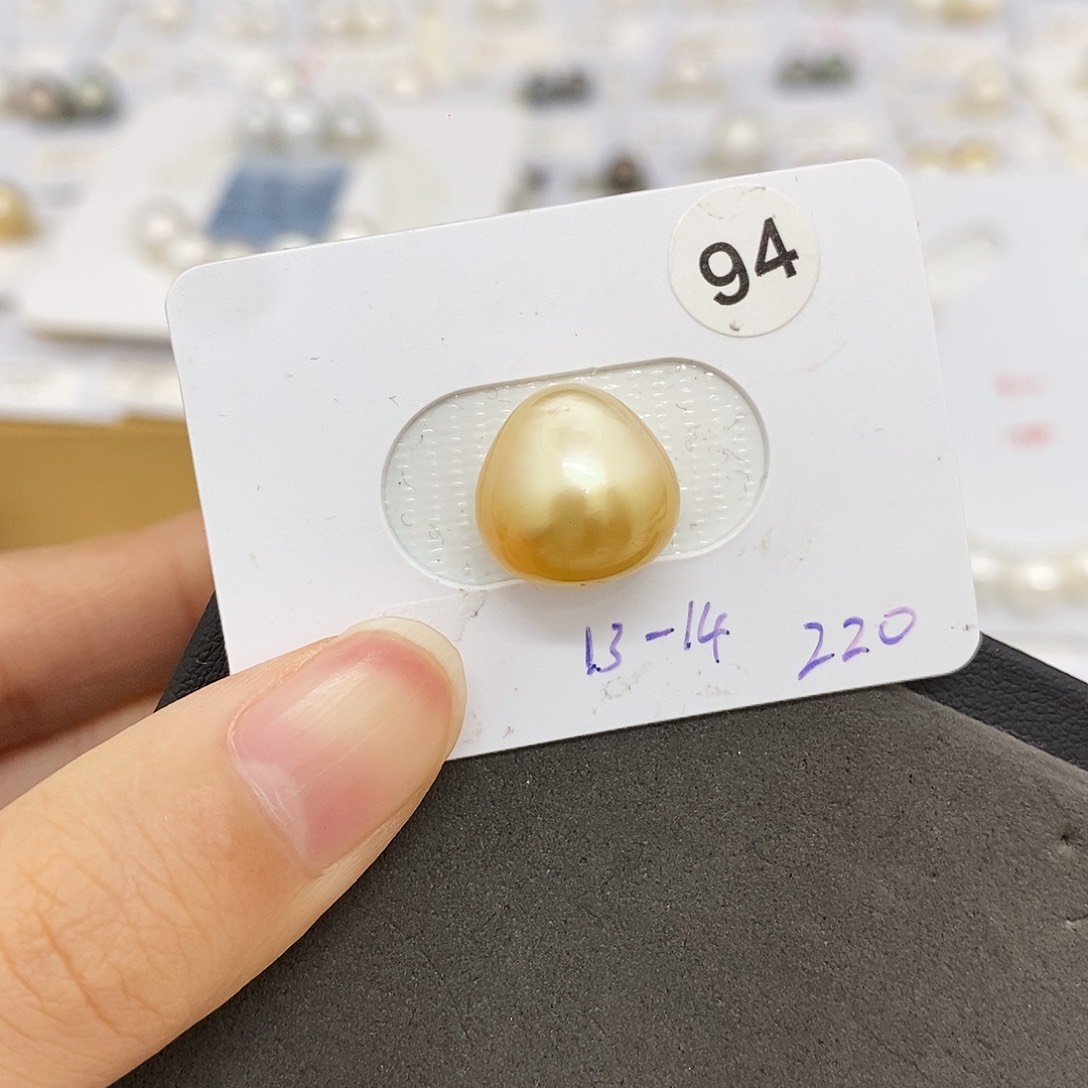 *****海水珍珠未镶嵌耳饰13-14mm金珠（