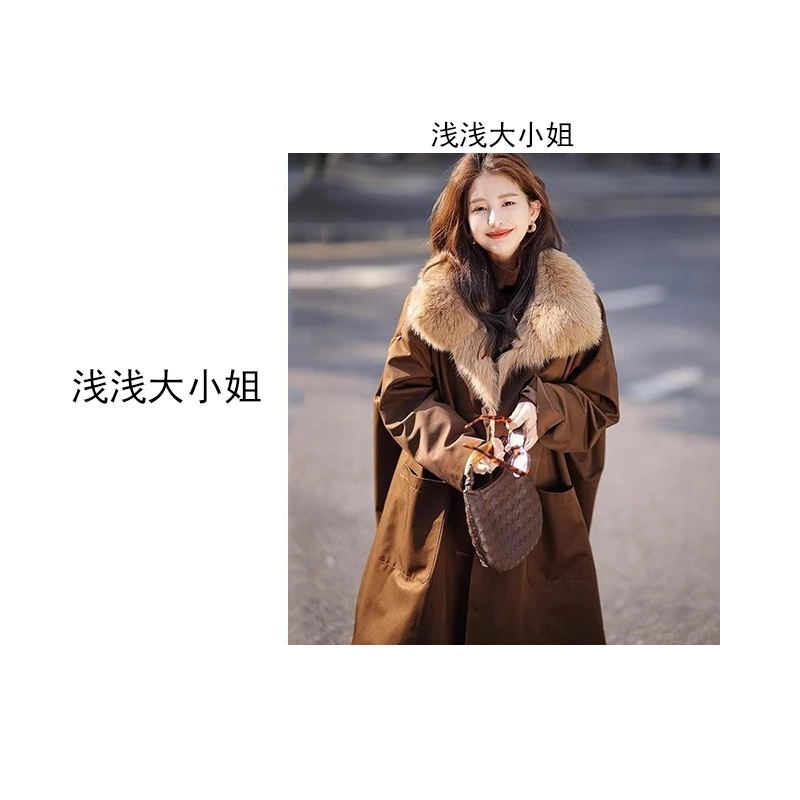 韩系洋气高级感气质大毛领呢子大衣外套女2025冬季新款宽松派克服