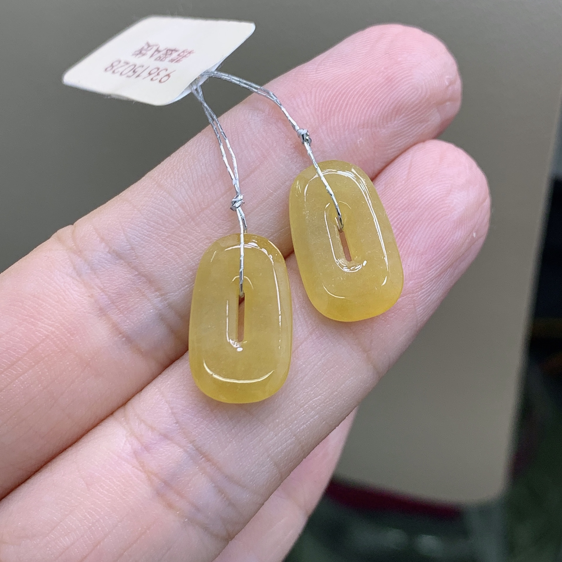 天然缅甸翡翠A黄翡色满色耳坠 方行方糖耳饰 尺寸16.8-10.1-2.7