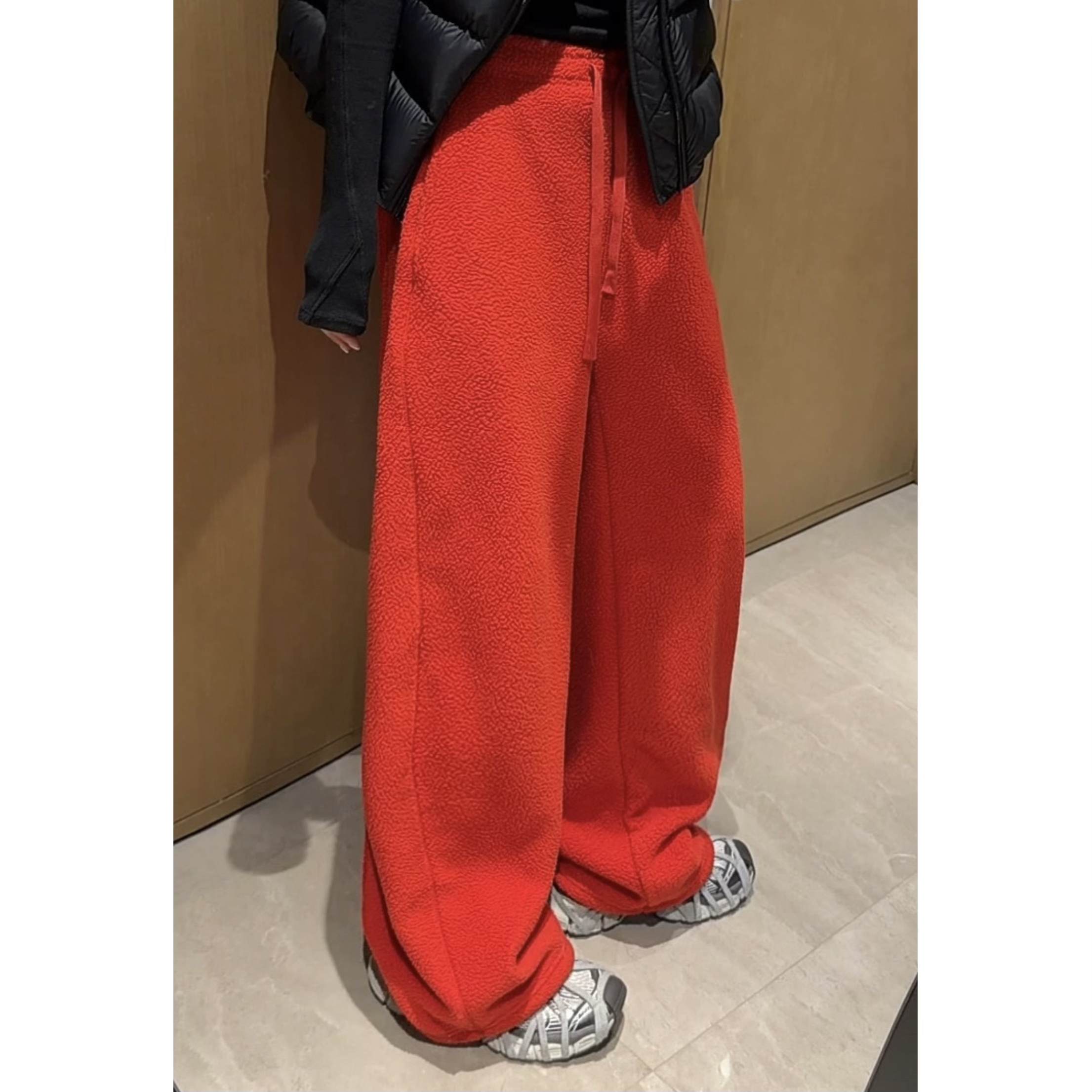 松弛漫画～颗粒绒松紧腰百搭裤子休闲裤