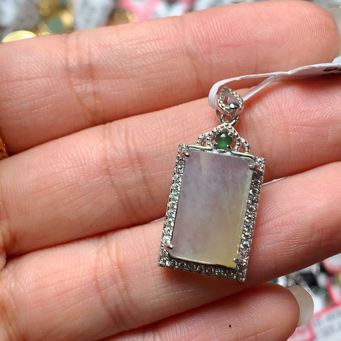 翡翠戒指银S925镶嵌天然翡翠吊坠