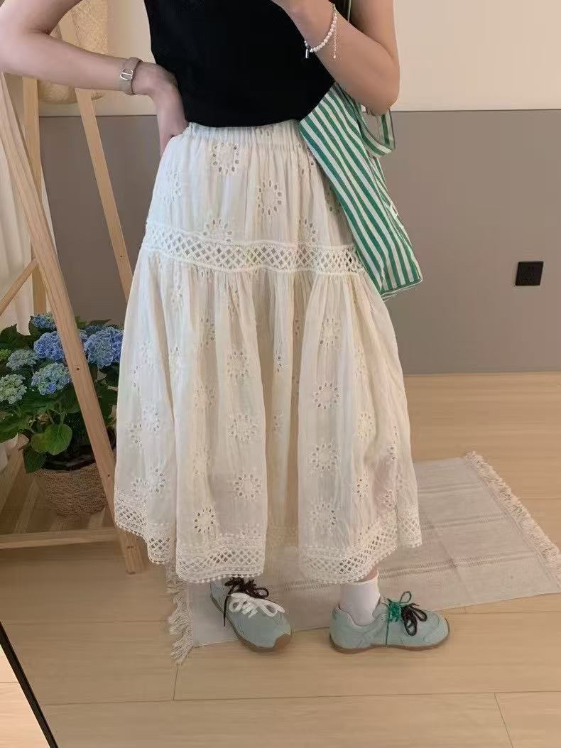 DD-31561镂空蕾丝长裙法式拼接半身裙甜美重工