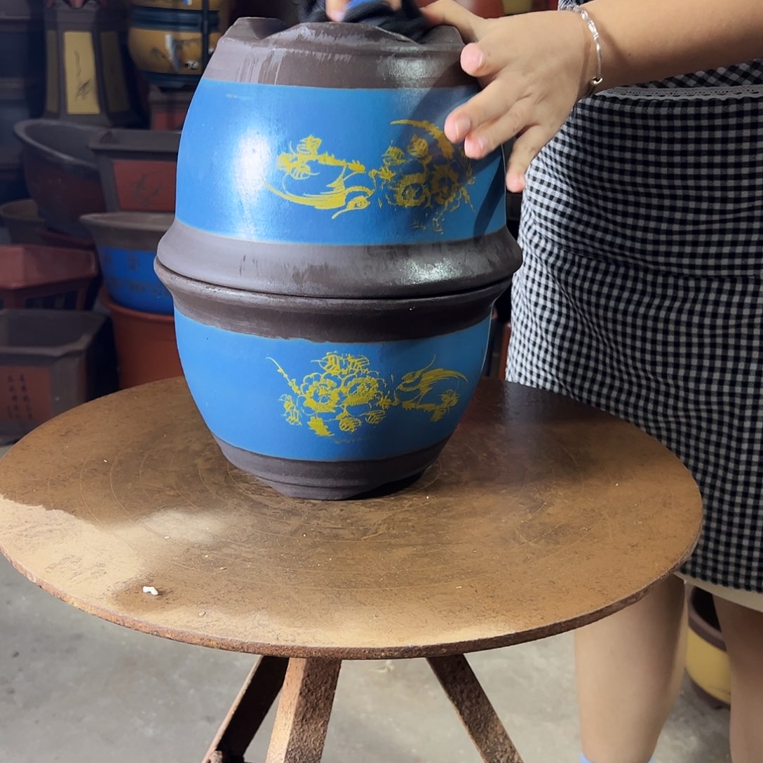 宜兴紫砂花盆25+25蓝色