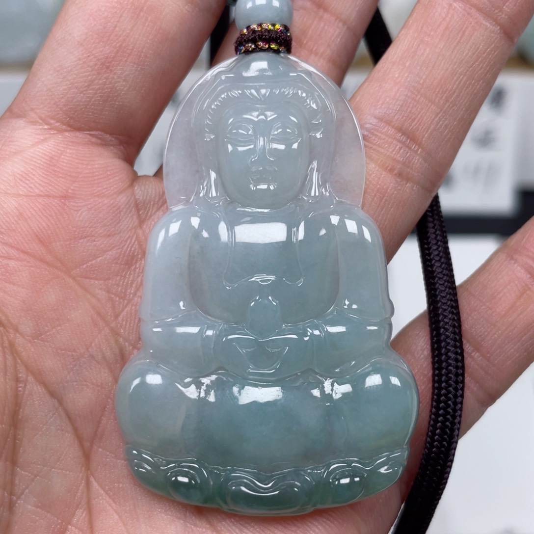 翡翠颈饰未镶嵌天然翡翠A货观音56号