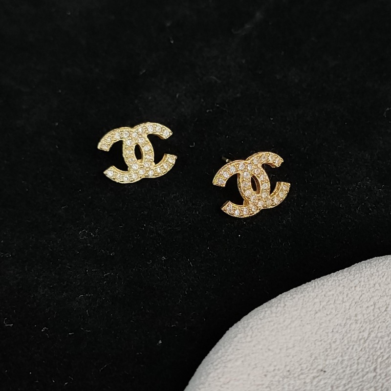 95新 Chanel/香奈儿 Azul-15C金色满钻双C耳钉/53843