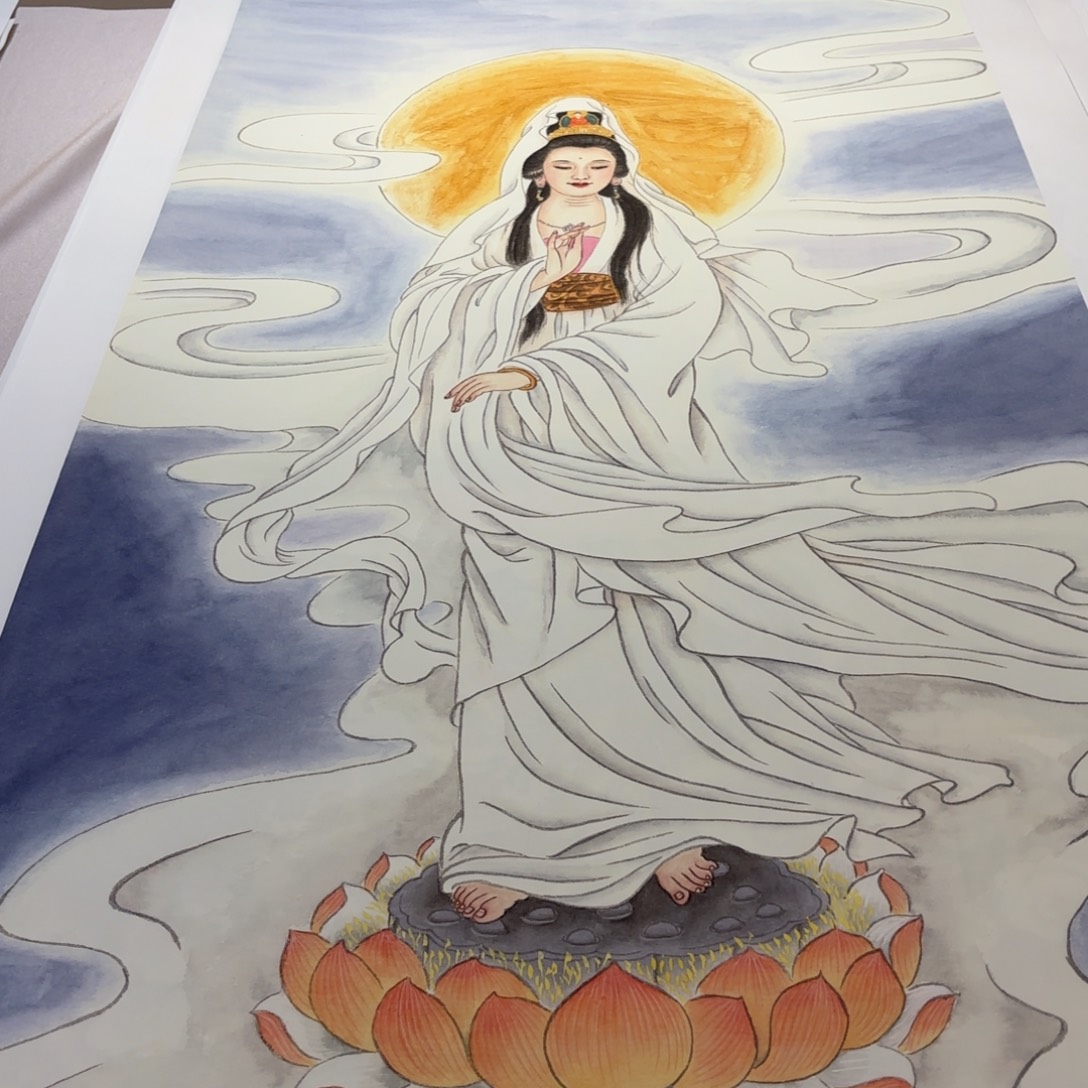 国画四尺站像白衣观音