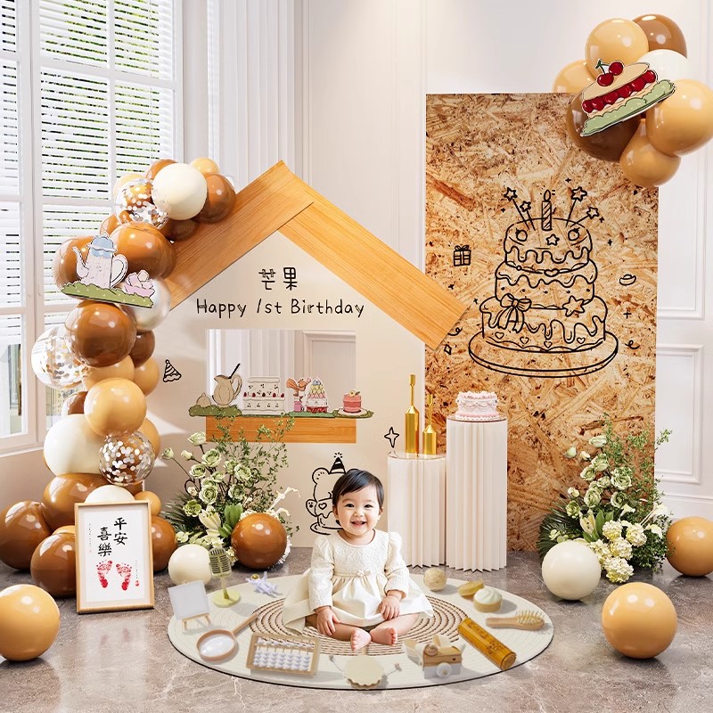  韩式周岁生日场景布置装饰ins风女孩氛围感婴儿宝宝抓周气球一岁