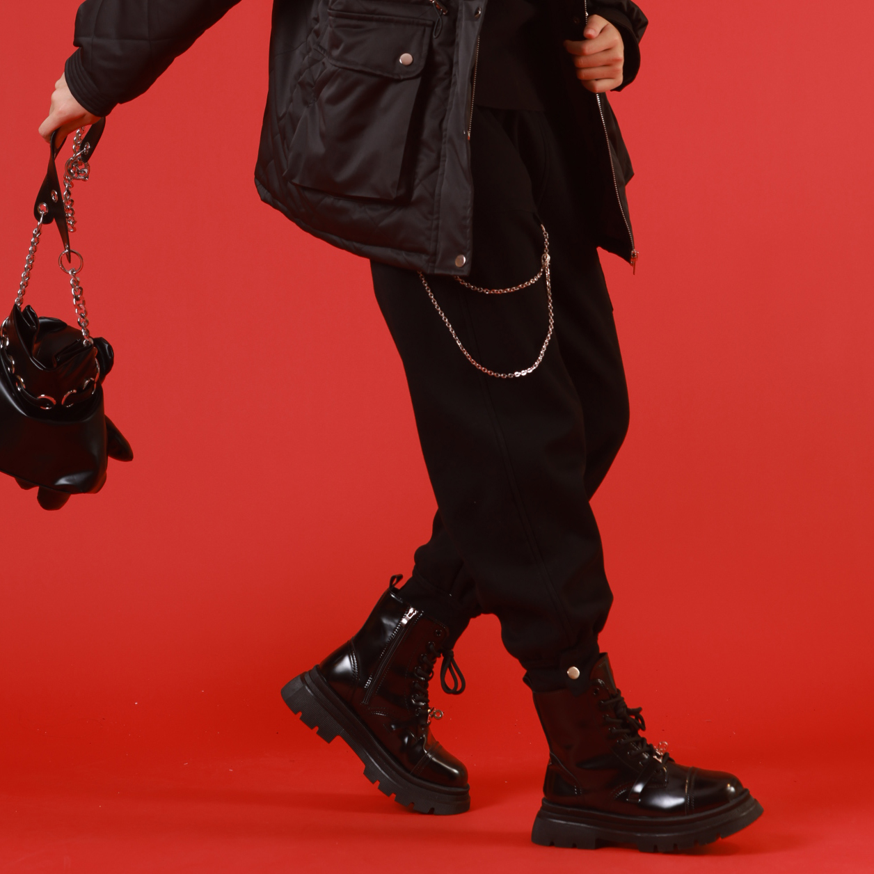 女童松紧腰梭织长裤束脚加绒裤子中大童