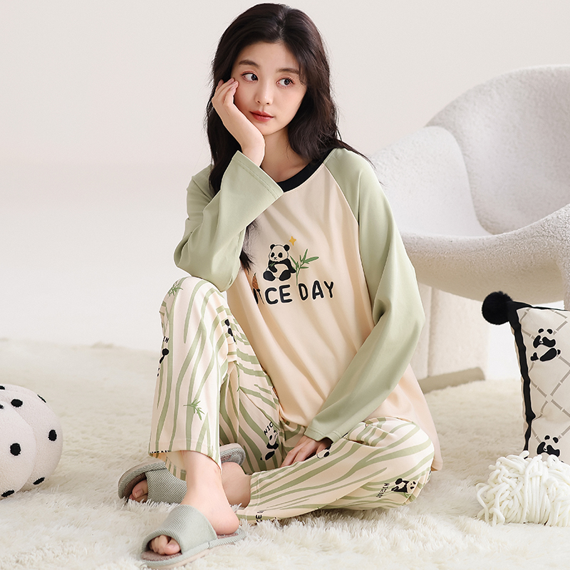 长袖家居服套装春秋季圆领长裤睡衣家居服