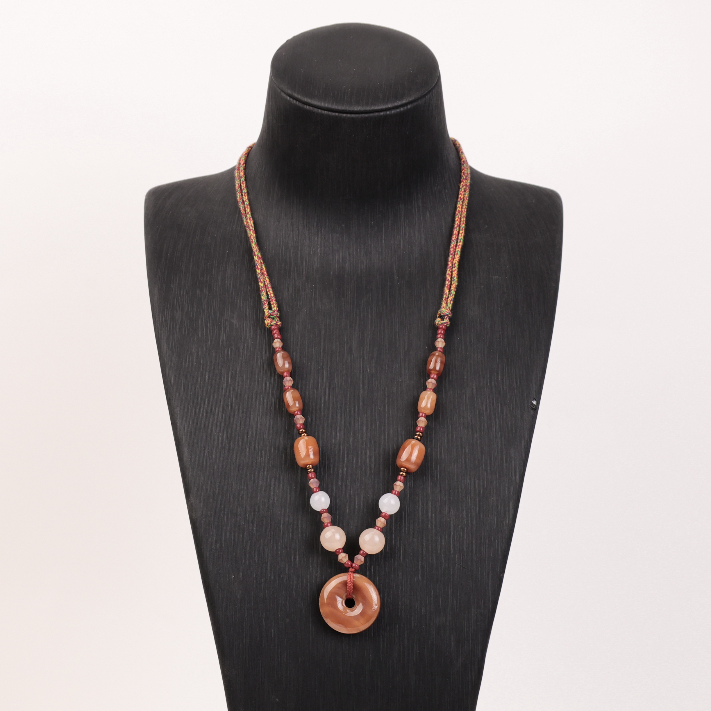 合金项链 LZ2687 胡桃色平安扣绳编琉璃项链