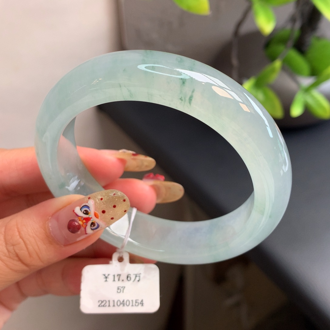 翡翠手镯未镶嵌57冰晴飘花正圈