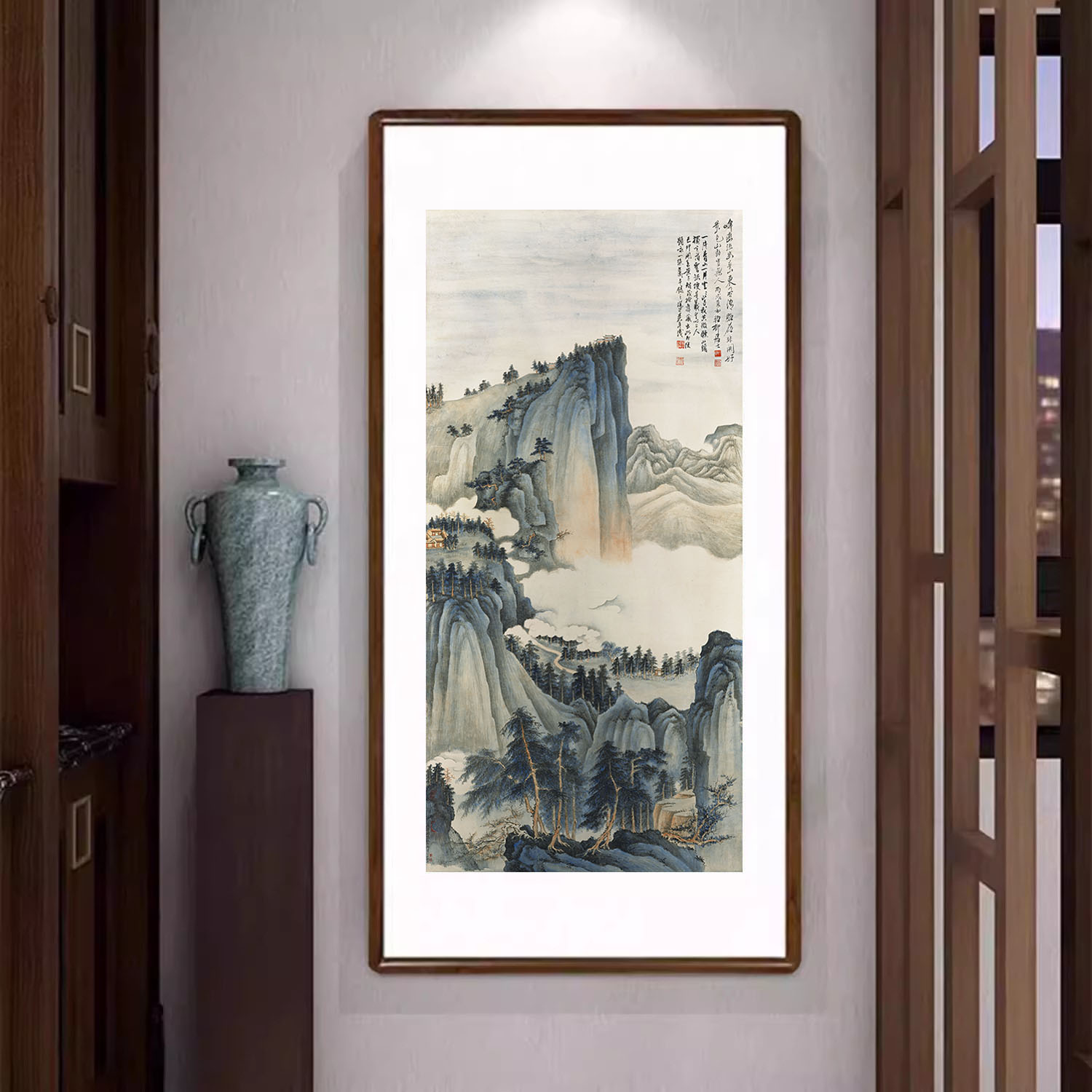 国画山水画峰峦泣幽图新中式装饰画办公室玄关过道无水靠山图挂画