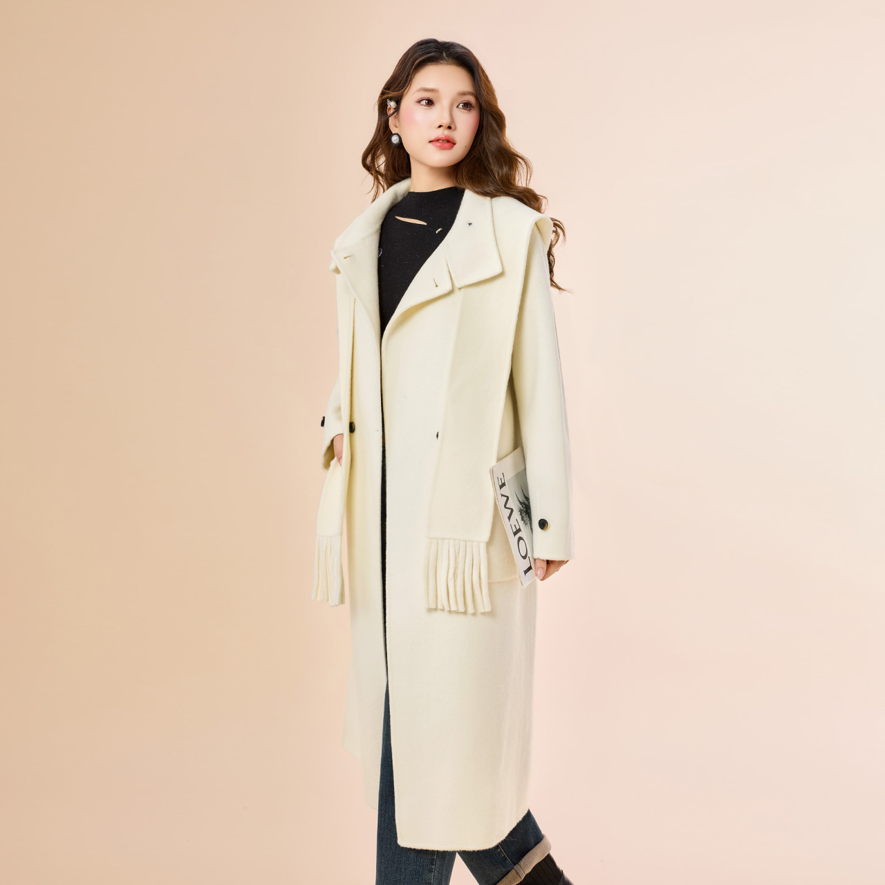 IEF/爱依服2025新款冬季双面呢绵羊毛重工立裁版型长外套